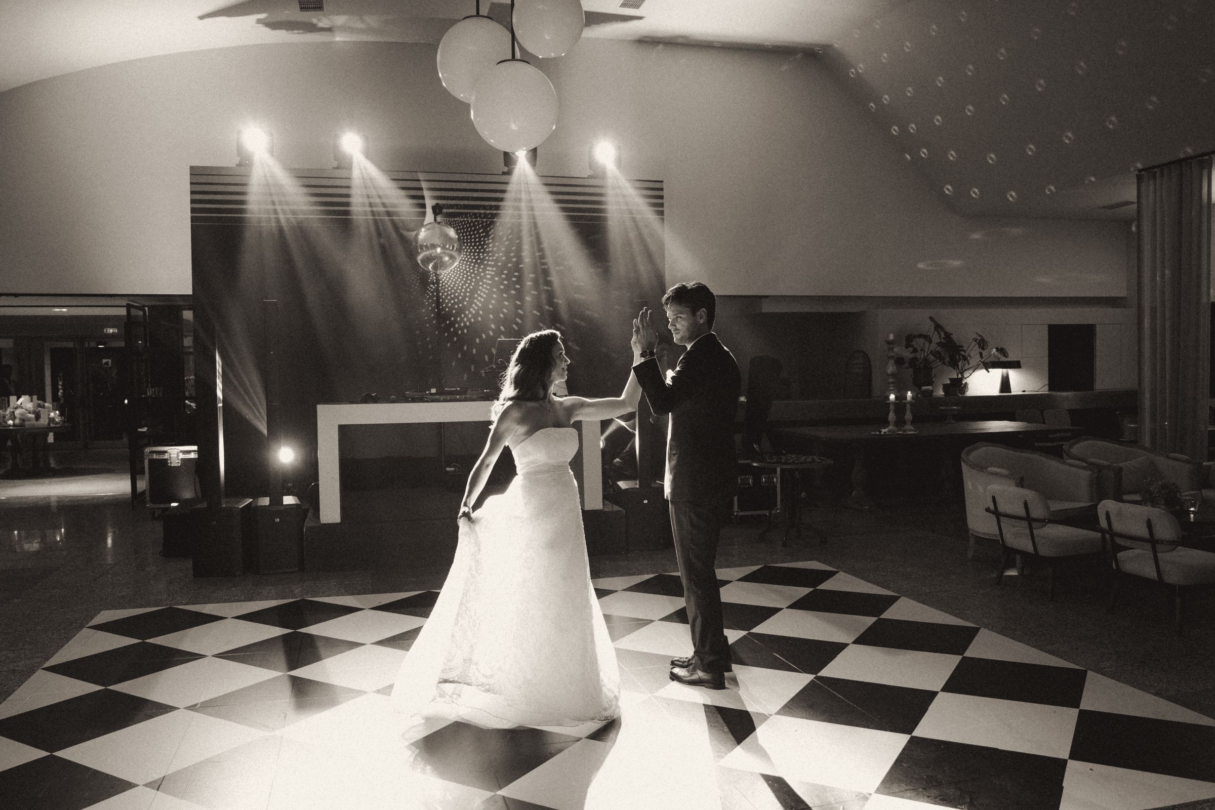 First dance on a black and white floor
