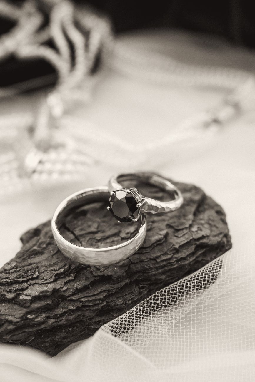 Wedding rings on wood