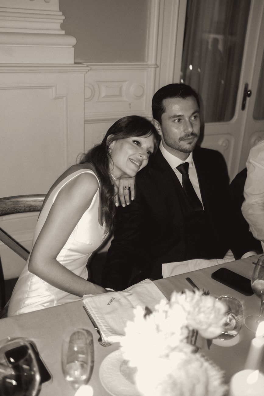 Couple resting together at the dinner table